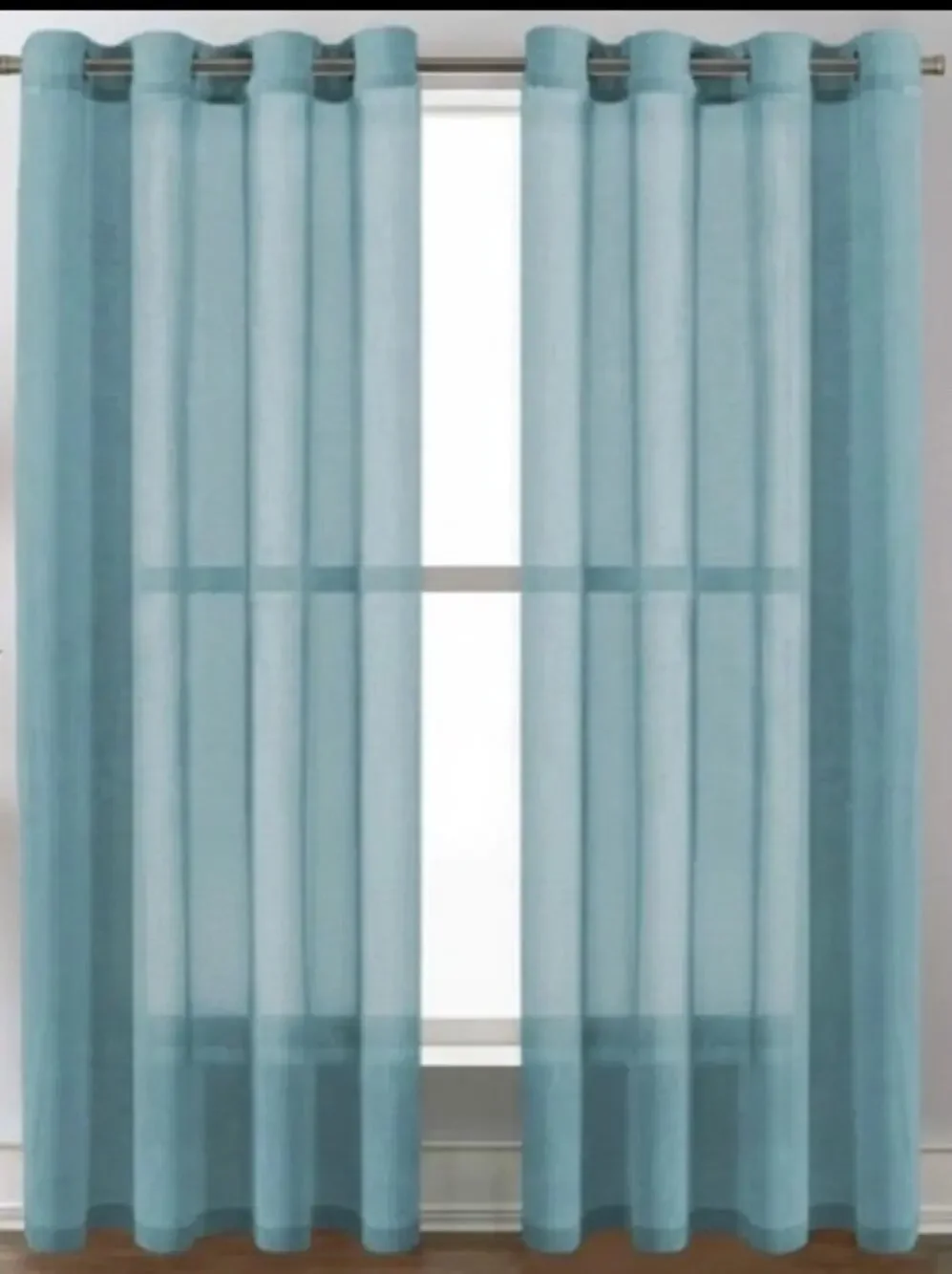 Teal Linen Blend Curtain Panels 52 x 84” Silver Grommets Sheer Curtains